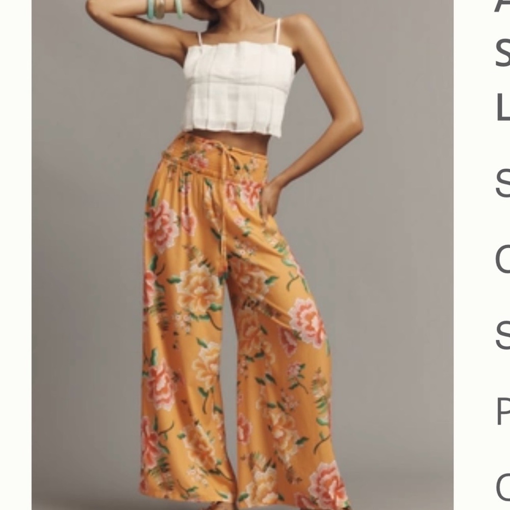 FARM Rio Golden Mustard Floral Wide-Leg Pants